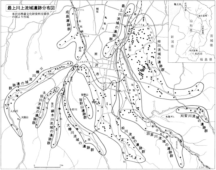 最上川流域遺跡分布図　真実の東北王朝　古田武彦